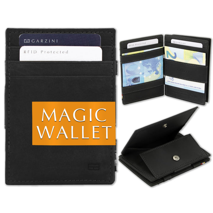 GARZINI Magic Wallet, RFID Geldbeutel für Herren aus echtem Leder für 7 Karten und Münzfach, Mini Ge