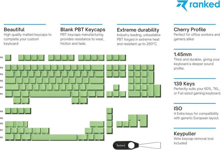 Ranked Leeres Premium-Tastenkappen-Set | 1,4 mm Dickes PBT | Cherry-Profil für Mechanische Tastatur