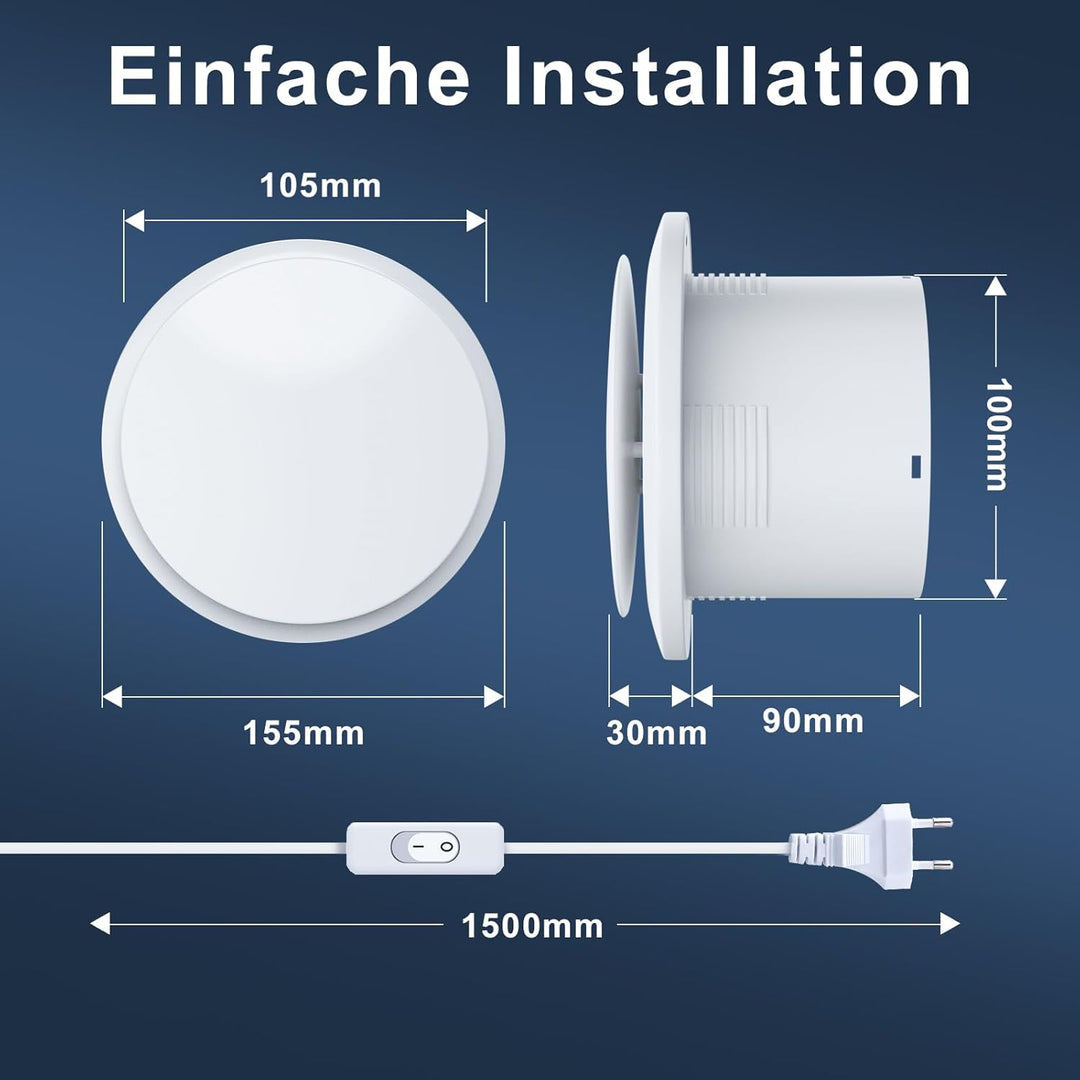 SBONNI Badlüfter 100mm mit Schalter - Leiser Abluftventilator 12W, 130m³/h Starker Lüftung Wandventi