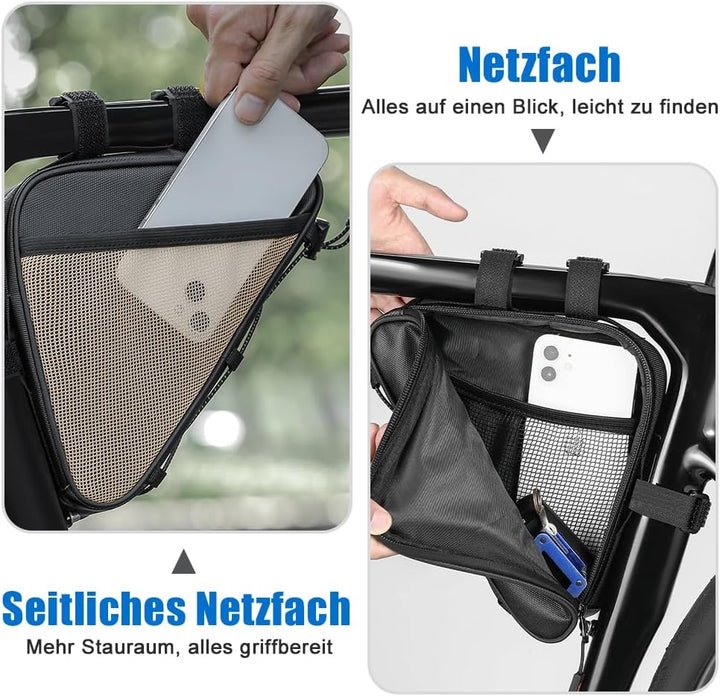 Fahrrad Rahmentasche Dreieckstasche 1L – wasserdichte Rahmentasche mit TPU-Reissverschluss, schmale