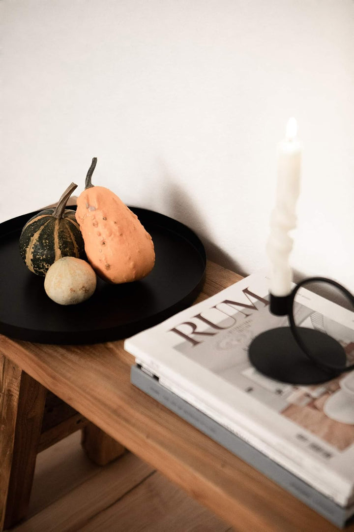 LaLe Living Dekotablett LEVI rund aus Eisen matt schwarz, Ø34 cm, Schwarz