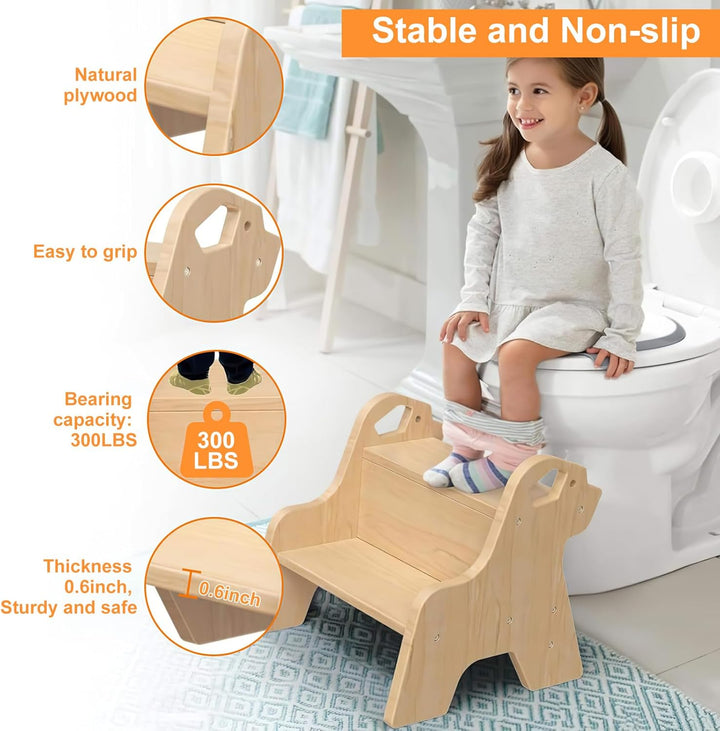 Tritthocker für Kinder mit 2 Stufen, Kindertreppchen Schemel Kinderhocker mit Griffen und Anti-Rutsc
