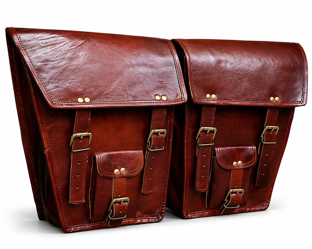 american blue Herren 2 x Motorrad-Seitentasche, braunes Leder, Seitentasche, Satteltaschen, Sattelta