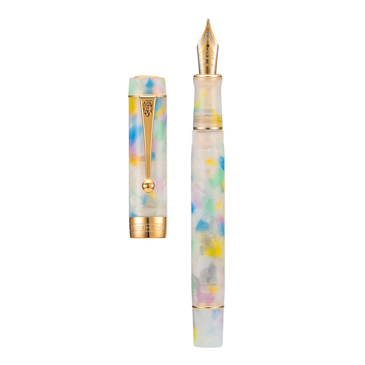 Jinhao 100 Classic Füllfederhalter Regenbogen Marmor Zelluloid, Mittlere Feder mit Konverter und Sti