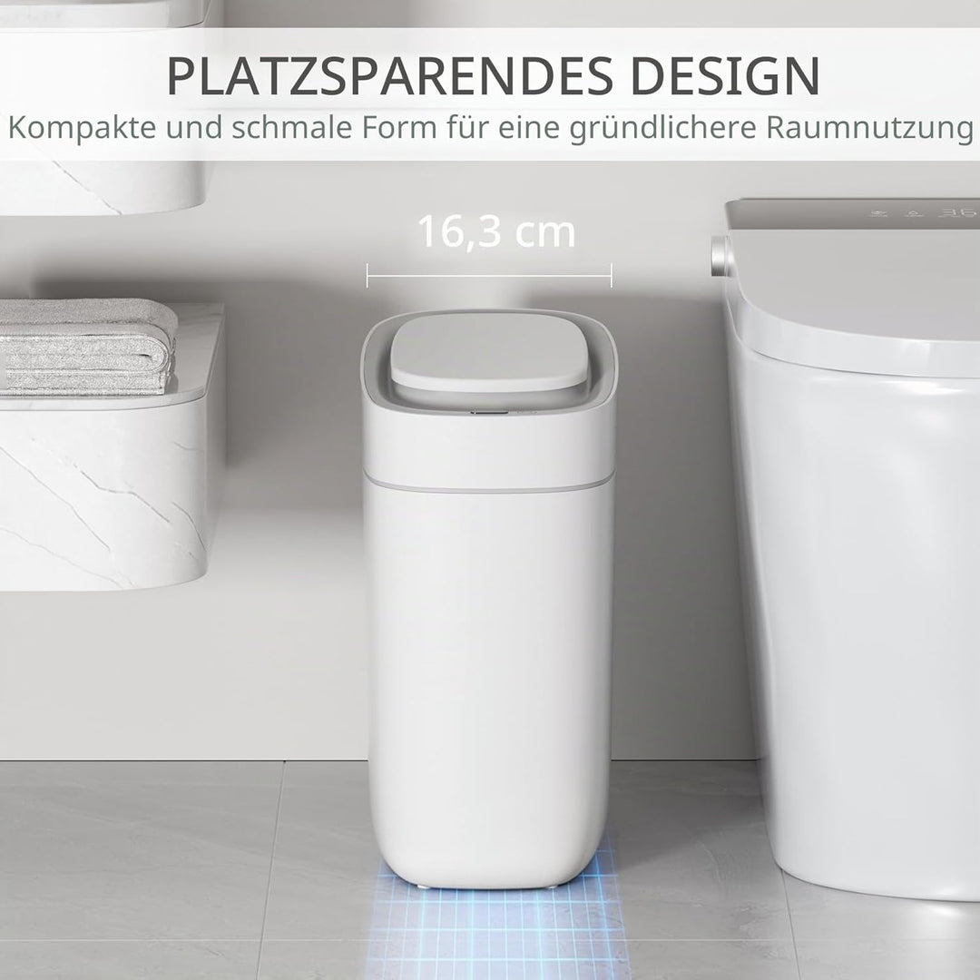 ELPHECO Automatischer Badezimmer-Mülleimer mit Deckel, Sensor, schlank, schmal, aus Kunststoff, wass