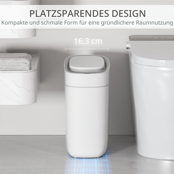 ELPHECO Automatischer Badezimmer-Mülleimer mit Deckel, Sensor, schlank, schmal, aus Kunststoff, wass
