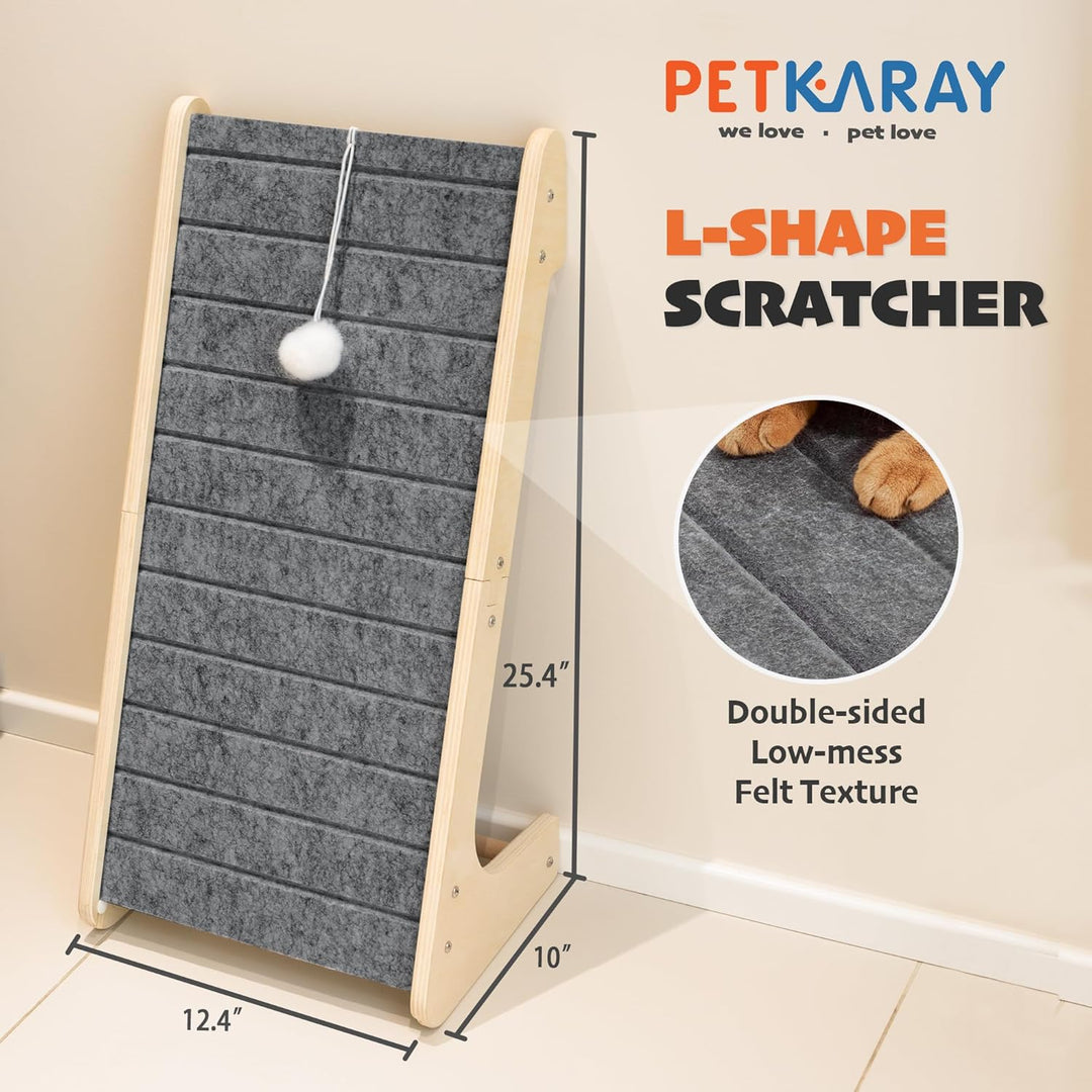 PETKARAY Filz Katzenkratzbrett in L-Form, Kratzmatte & Kratzrampe, Kratzsäule ohne Steckverbindung m
