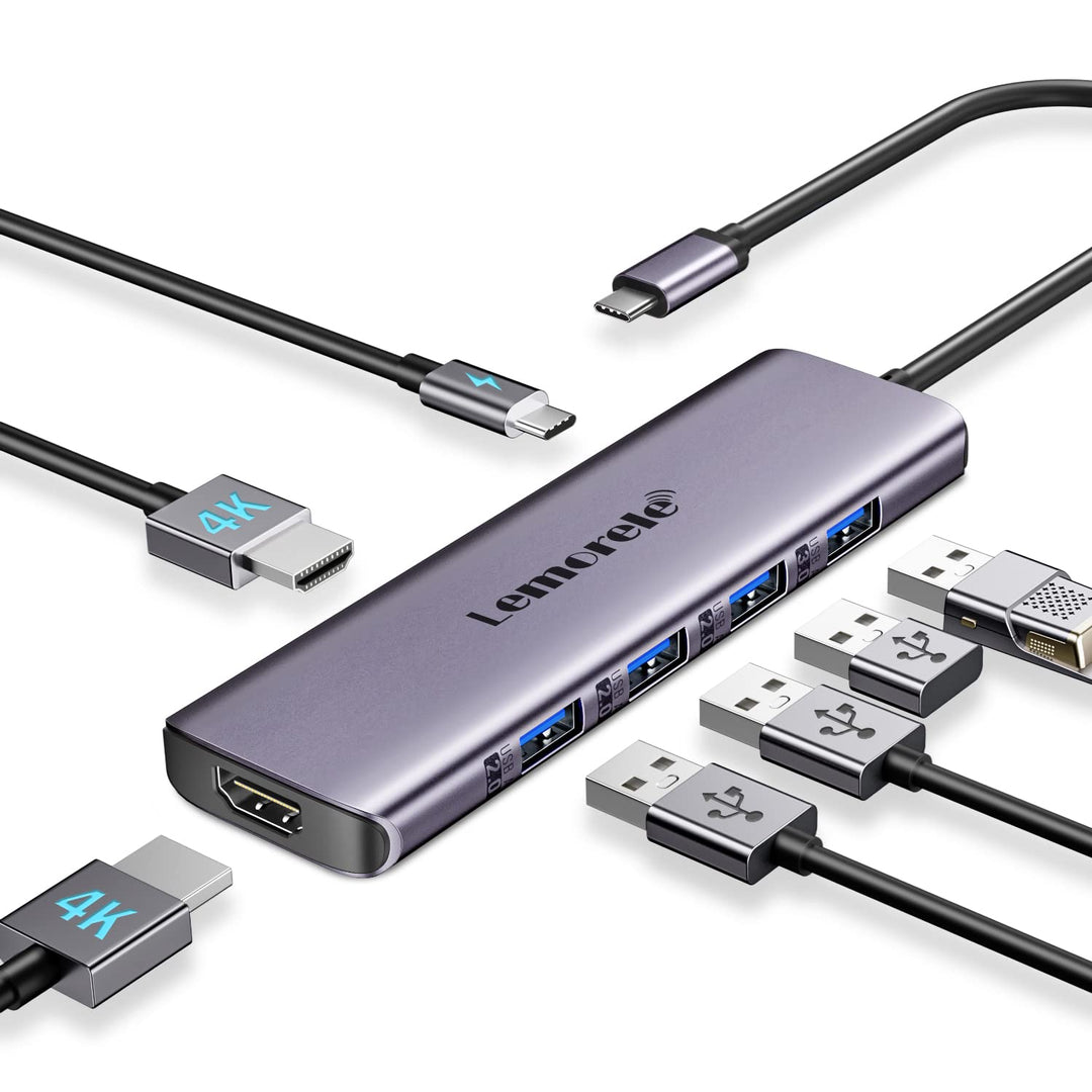 Docking Station, Lemorele 7 in 1 Dual Display Aluminiumgehäuse Adapter mit Dual HDMI, USB 3.0&USB 2.