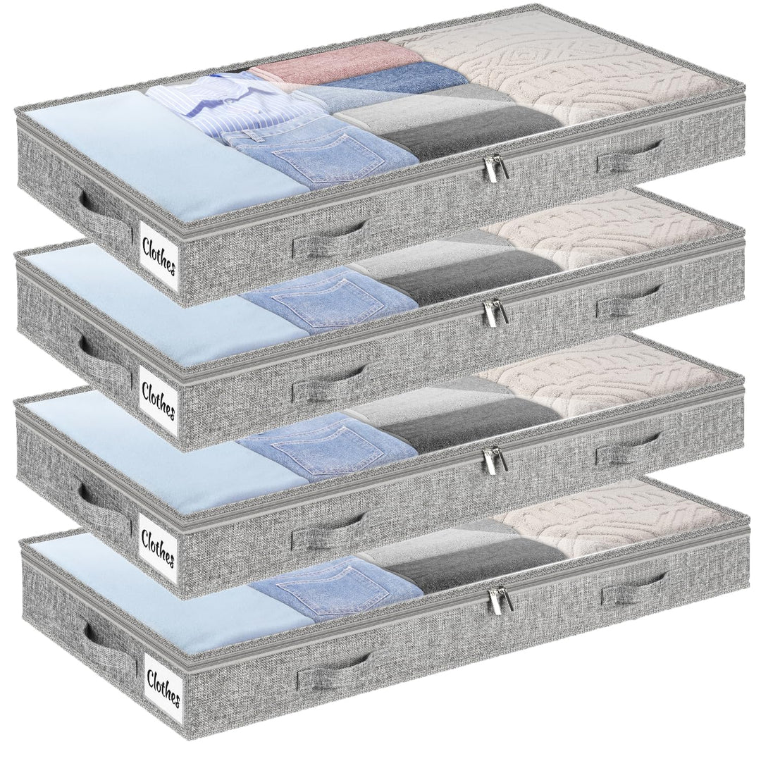 Unterbett Aufbewahrungsbox 4 Stück Unterbettkommode und klarem Deckel, 10cm hoch Kleideraufbewahrung