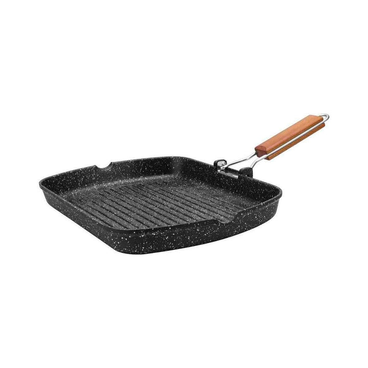 Kamberg – 0008016 – Grillpfanne 34 נ24 cm – Abnehmbarer Holzgriff – Aluminiumguss – Beschichtung in