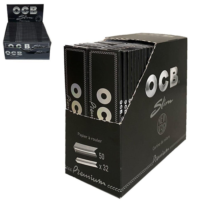 OCB 16972 Premium Slim-50 Heftchen a 32 Blatt-Langes schwarzes Zigarettenpapier, Papier, 12 x 12 x 6