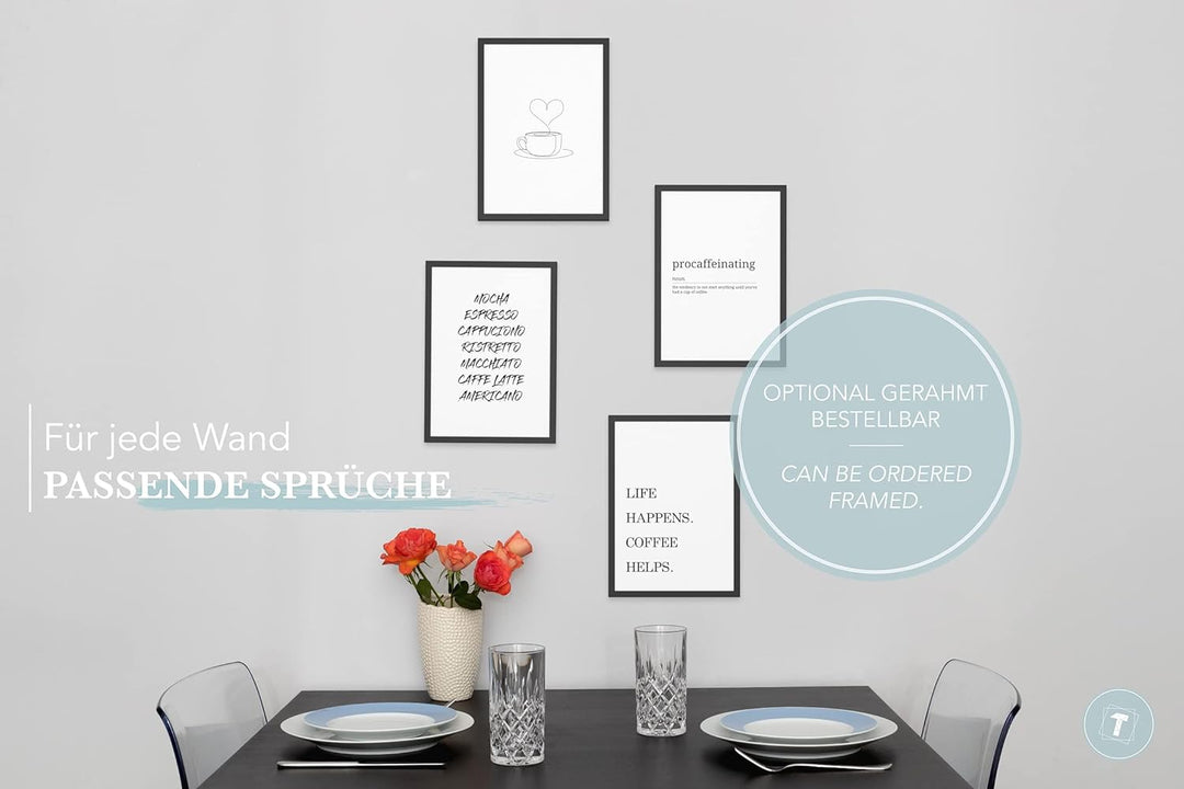 Papierschmiede® Premium Spruchposter Set 4er 50x70 cm (B2), Motiv: Coffee, Poster mit Sprüchen, Moti