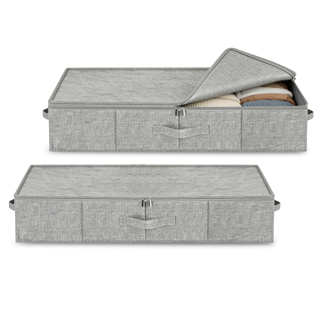2 Stück unterbett aufbewahrungsbox 12cm Hoch Unterbettkommode Faltbarer Unterbettbox Stoff Bettkaste