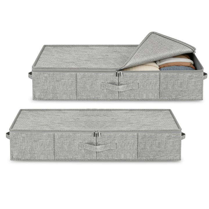 2 Stück unterbett aufbewahrungsbox 12cm Hoch Unterbettkommode Faltbarer Unterbettbox Stoff Bettkaste