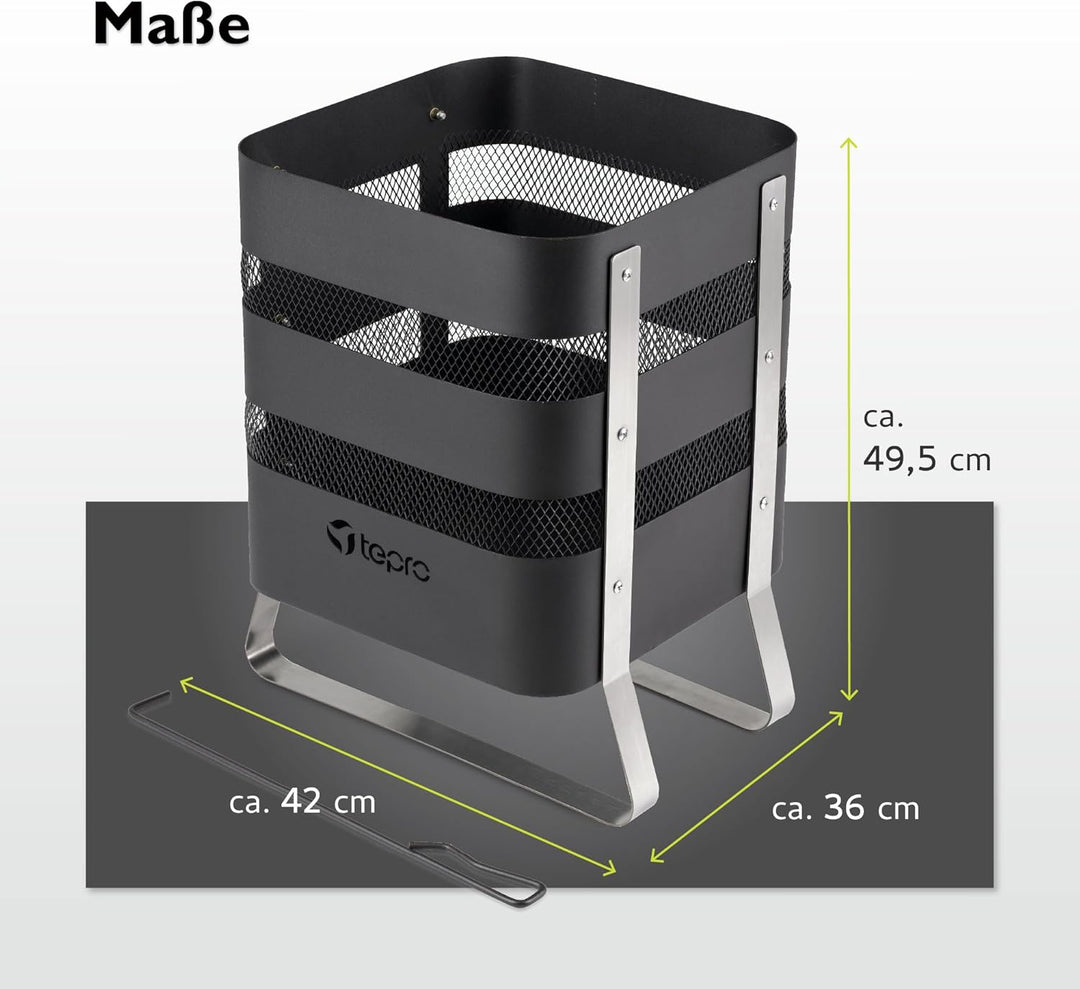 tepro Design-Feuerkorb Millburn, aus Stahl und Edelstahl, mit Schürhaken und Funkenschutzgitter, Mas