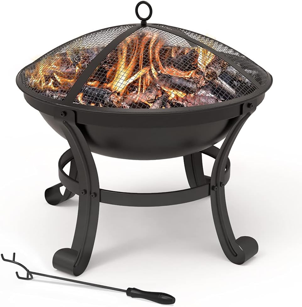 VOUNOT Feuerschale mit Funkenschutz, Feuerkorb Feuerstelle für Heizung, Garten, Camping, Terrasse, Ø