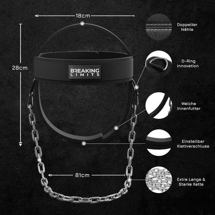 Breaking Limits Nackentrainer - Nacken-Harness mit Klettverschluss, Kopf- und Kinnriemen, Neck Train