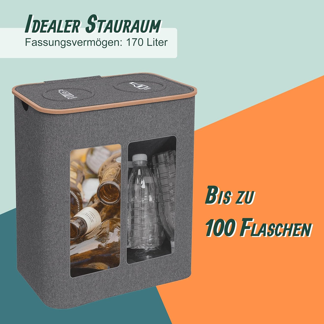 Relaxdays Pfandflaschen Sammelbehälter, 170 L, bis 100 Flaschen, 2 Innenbeutel, Flaschensammler für