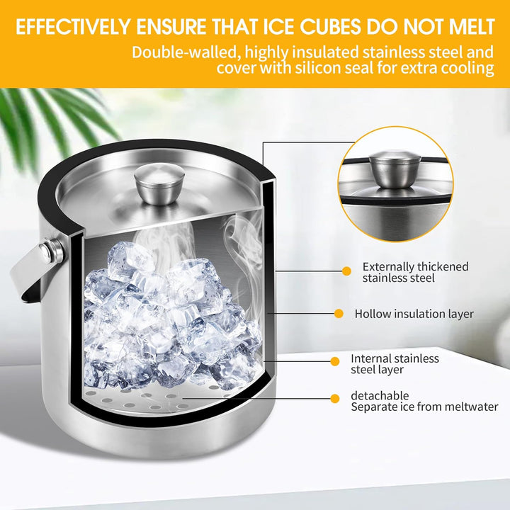 1.6L Eiswürfelform, Eiskübel mit deckel,Eiswürfelbehälter edelstahl mit Clips und Sieb, ideal für Pa
