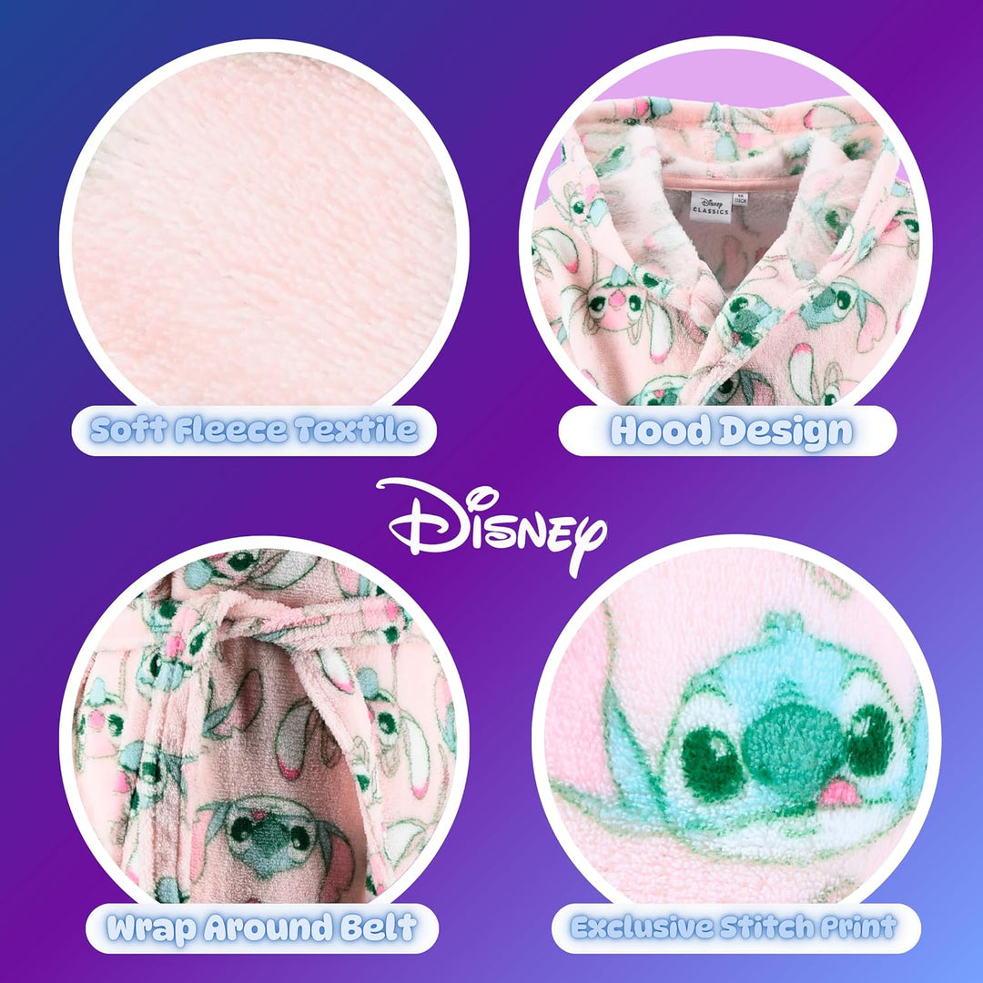 Disney Stitch und Angel Bademantel Mädchen, Hausmantel Loungewear Weicher Fleece Morgenmantel, Gröss