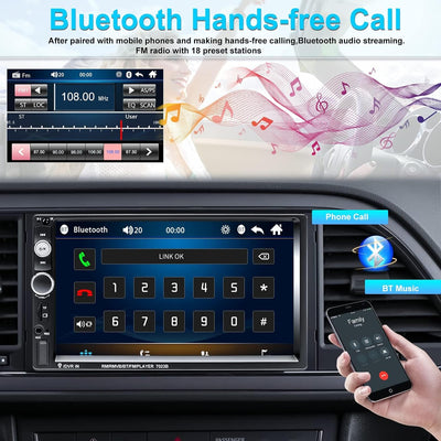 CAMECHO 2 Din Bluetooth Autoradio, 7 Zoll Bildschirm Auto Radio Touch Display FM USB/AUX in/SD, 2 Di