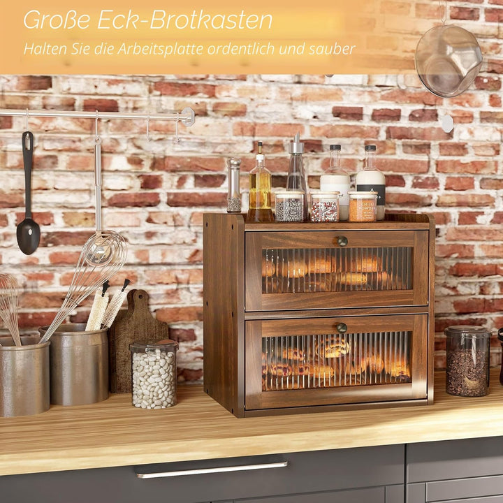 Brotkasten Holz, 2 Etagen Gross Brotbox mit Belüftungsloch, Längere Frische & Einfache Pflege, Küche