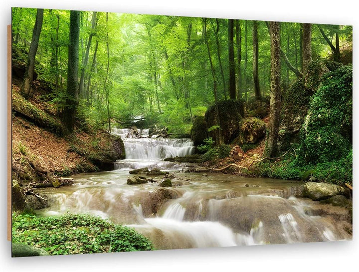 Feeby Dekobild Bach Deko Wand Kunstdruck Wald Grün 70x50 cm