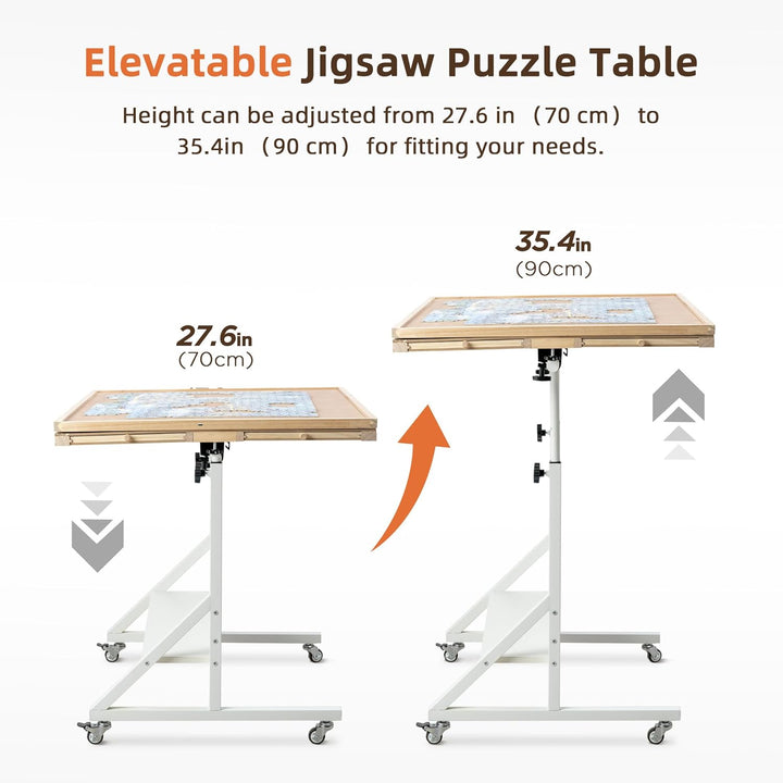 Becko US 1500 Teile Kippbarer & Drehbarer Puzzletisch mit Schubladen & Abdeckung, Faltbares & Tragba
