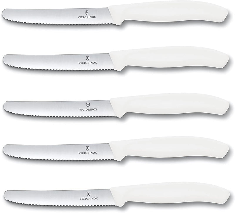 Victorinox Tomatenmesser Brötchenmesser Tafelmesser Set 5-teilig Swiss Classic Weiss, Weiss