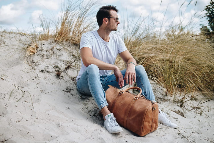 HOLZRICHTER Berlin No 8-1 (M) - Premium Weekender Reisetasche, Sporttasche & Handgepäck aus Leder -