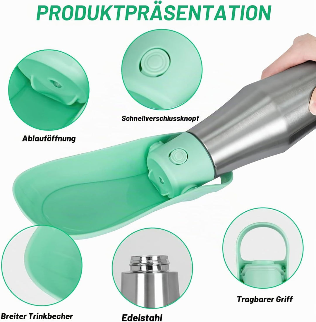 Wasserflasche für Hunde, ZoneYan 750 ml Edelstahl Hundetrinkflasche für Unterwegs, Tragbare Trinkfla