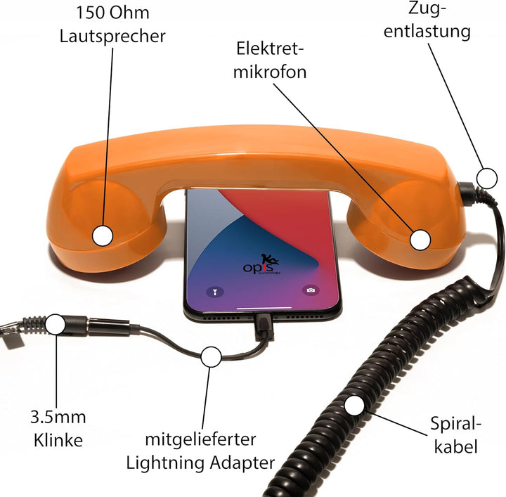 Retro Handyhörer für Apple iPhones mit Lightning (passender Adapter mit inbegriffen) in der Form ein