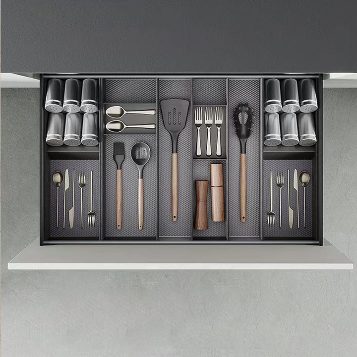 Emuca - schräger Organizer für Schublade, 150x470 mm, Grau anthrazit, Stahl und Holz Schräger Organi