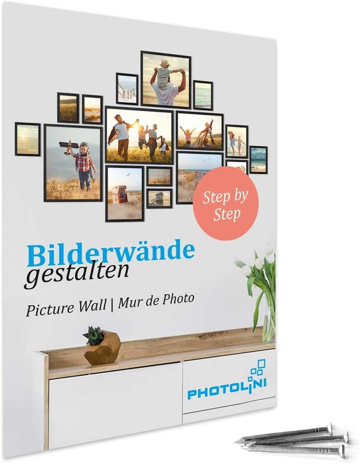 PHOTOLINI Holzrahmen Schwarz 42x59,4 cm / A2 Massivholz mit Acrylglasscheibe | Poster-Bilderrahmen |
