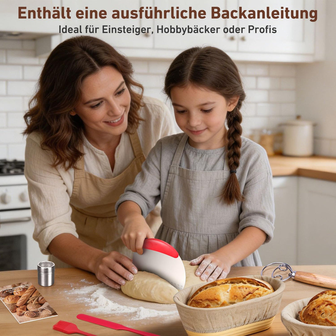 Sauerteig Starter Set 18-teilig,klappbare Silikon Gärkörbe rund+oval | 2 Körbe (rund 23/oval 25 cm),
