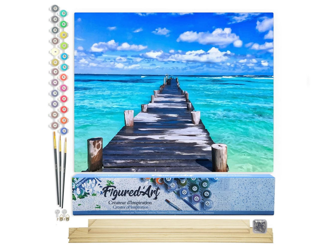 Figured'Art Malen Nach Zahlen Erwachsene Mit Rahmen Dock auf ruhigem Meer - Paint by Numbers Basteln