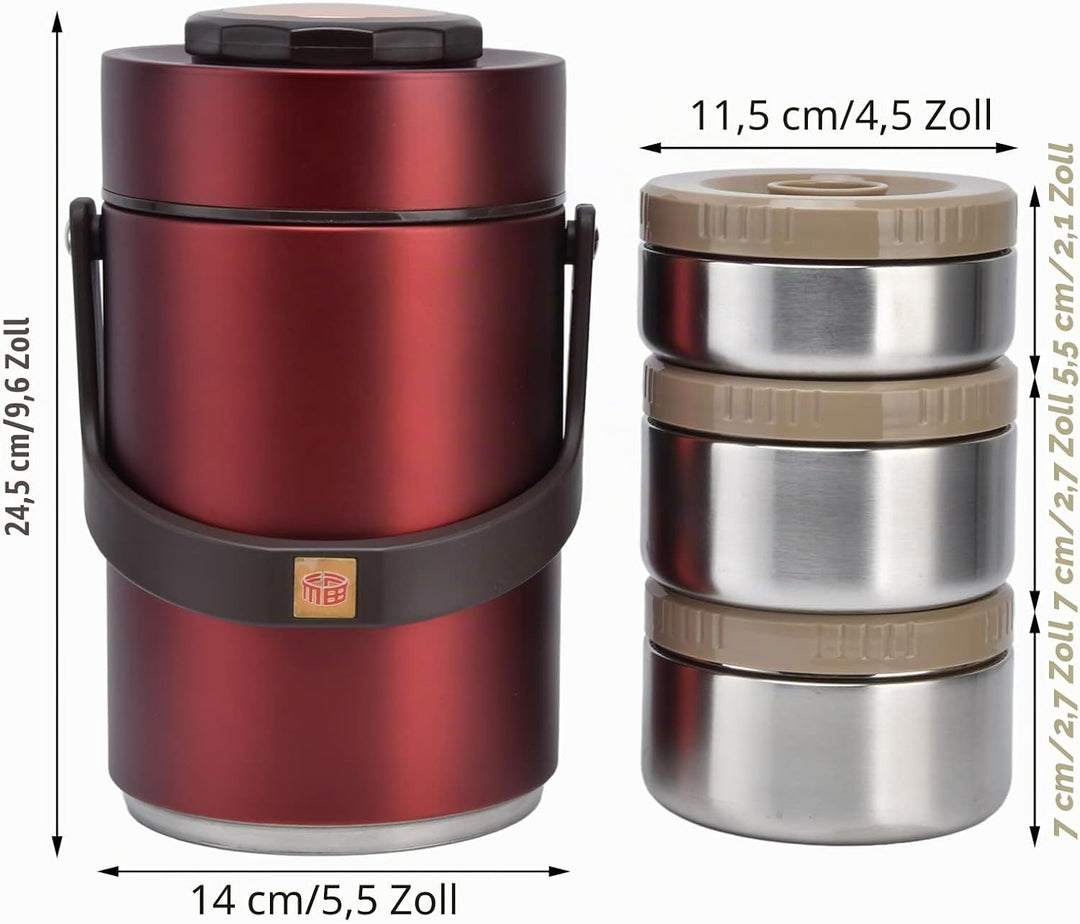 Thermobehälter für Essen, 2,3 L Isolierter Lebensmittelbehälter 304 Edelstahl 3 Lagiger Warmhaltebeh