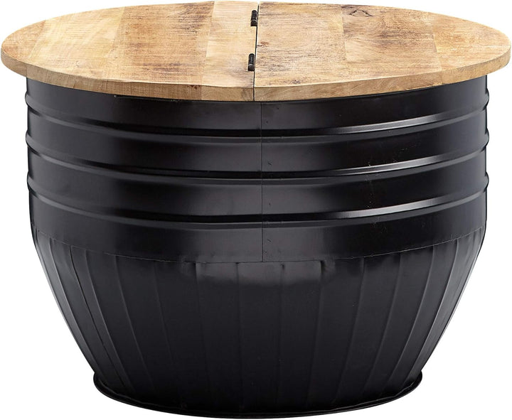 FineBuy Couchtisch Mango Massivholz Metall 60x41x60 cm Industrial Style Rund | Design Wohnzimmertisc