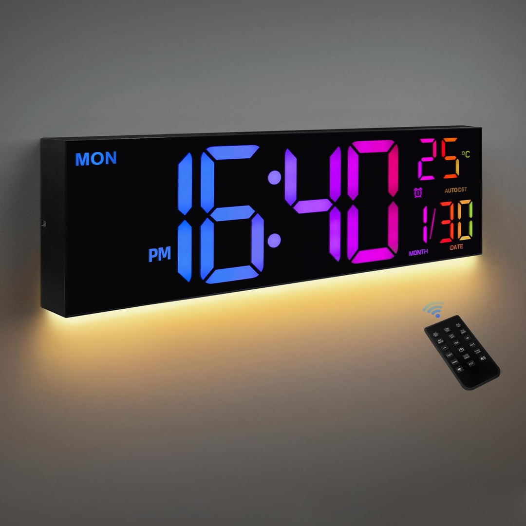 HAITANG Digitale Wanduhr in 8 Farben, 41,1 cm, grosse Digitaluhr mit Temperatur, Datum, automatische