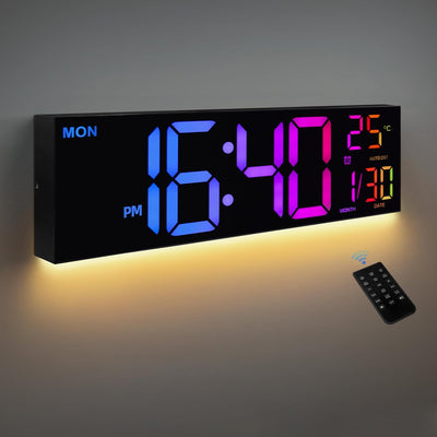 HAITANG Digitale Wanduhr in 8 Farben, 41,1 cm, grosse Digitaluhr mit Temperatur, Datum, automatische