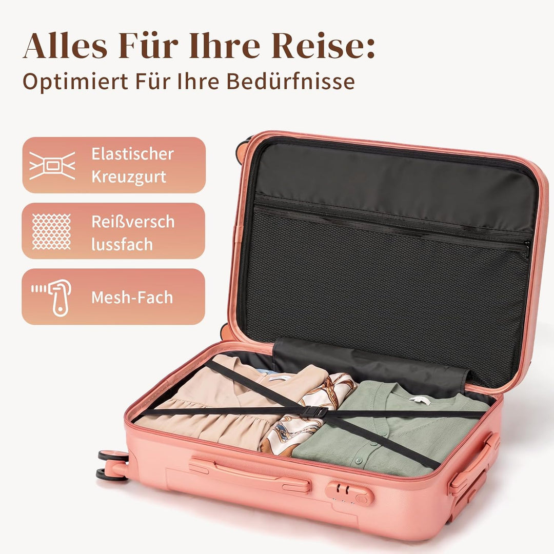 LALAHO Kofferset 5 teilig mit Kosmetikkoffer &amp; verstärkten Ecken (Roségold) Kofferset 5tlg(verstärkt
