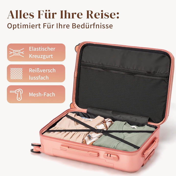 LALAHO Kofferset 5 teilig mit Kosmetikkoffer &amp; verstärkten Ecken (Roségold) Kofferset 5tlg(verstärkt