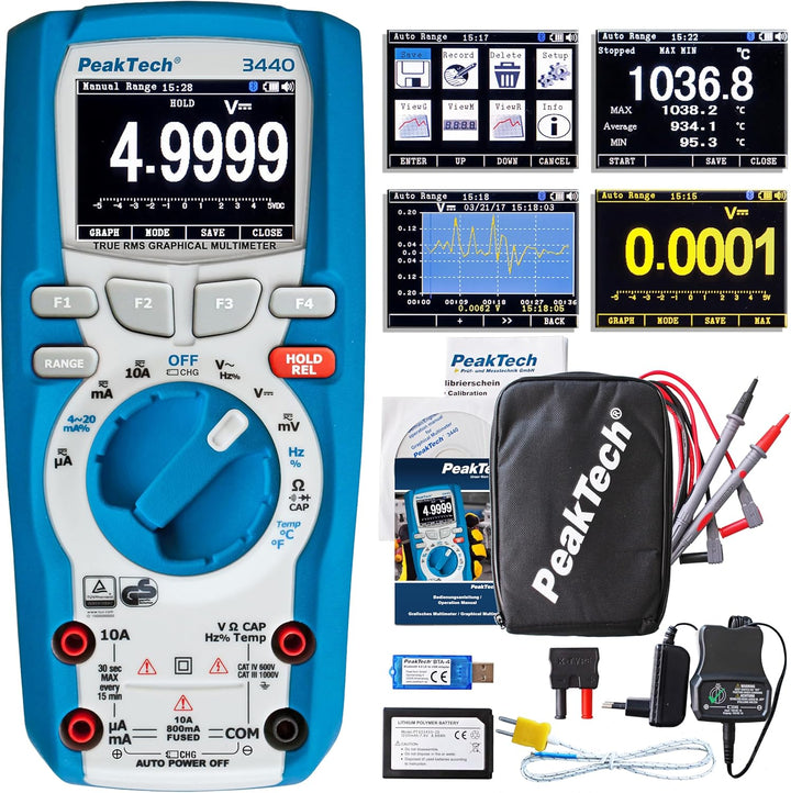 PeakTech 3440 Multimeter digital + 4.0 Bluetooth & Grafik-Display [3 Jahre Garantie] 50000 Counts, P