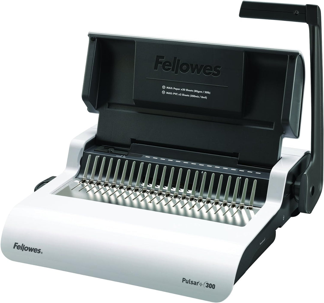 Fellowes Plastikbindegerät A4 Pulsar+ 300 für Büros & Peach PB100-14 Plastikbindeset für 12 Dokument