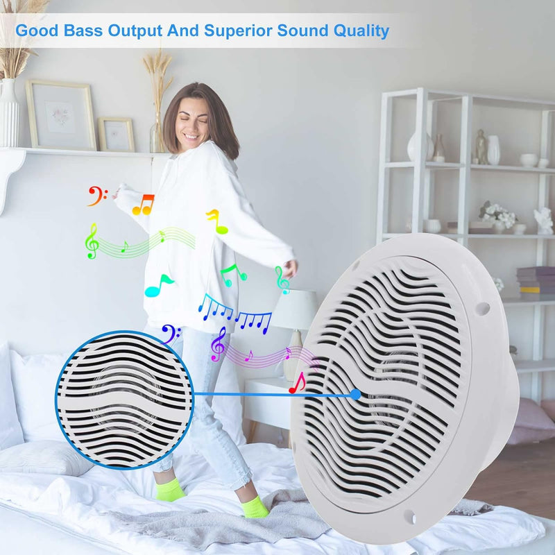 Herdio 6,5 Zoll 120 Watt Bluetooth Deckenlautsprecher, wasserdichte Einbaulautsprecher, Bündige Mont