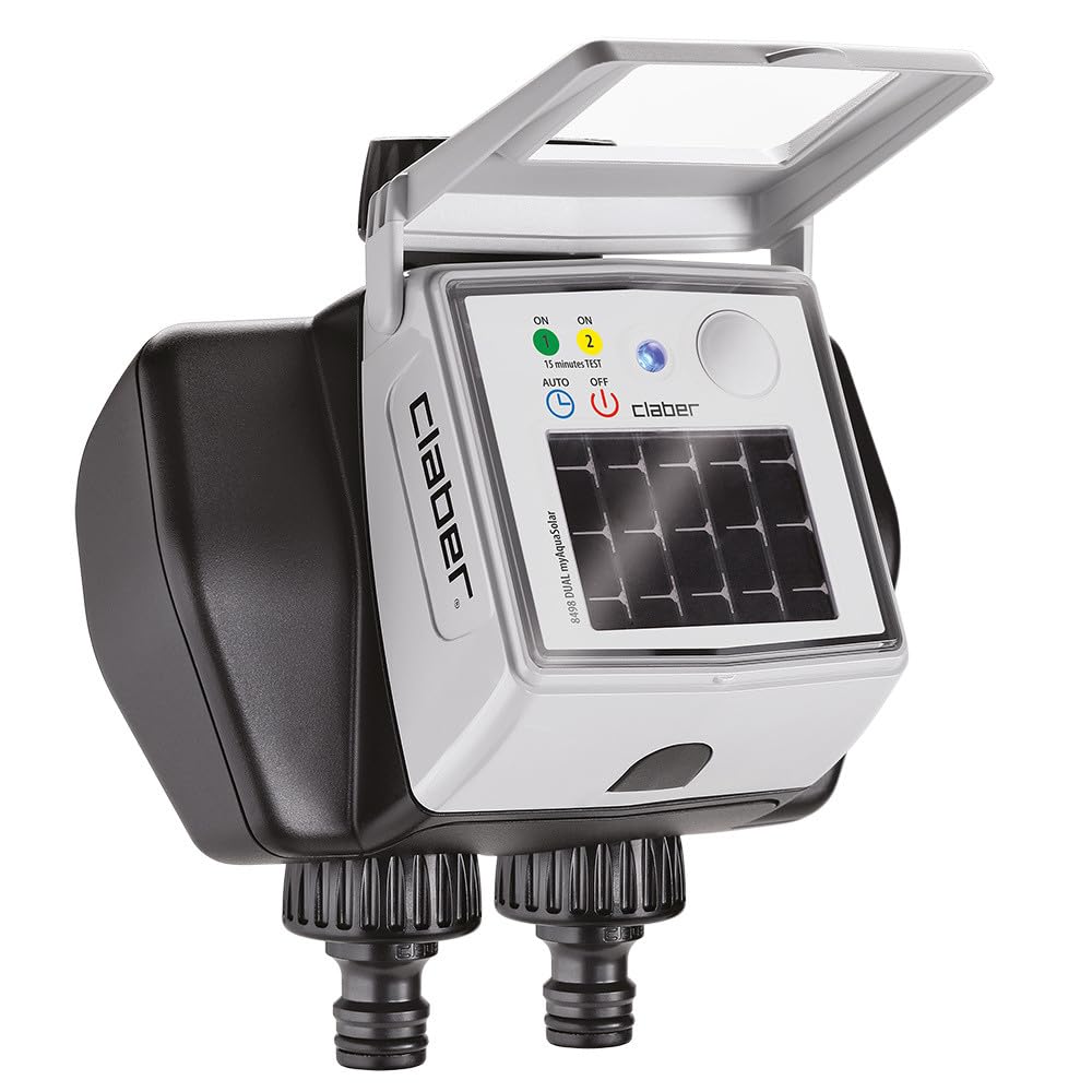 Claber Dual myAquaSolar, Automatischer Zwei-Wege-Bewässerungscomputer mit integriertem Photovoltaikm