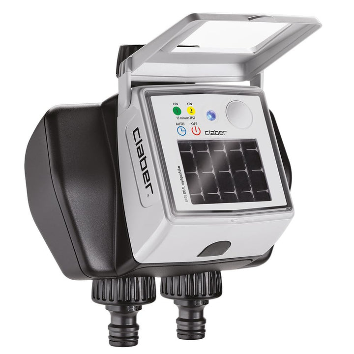 Claber Dual myAquaSolar, Automatischer Zwei-Wege-Bewässerungscomputer mit integriertem Photovoltaikm