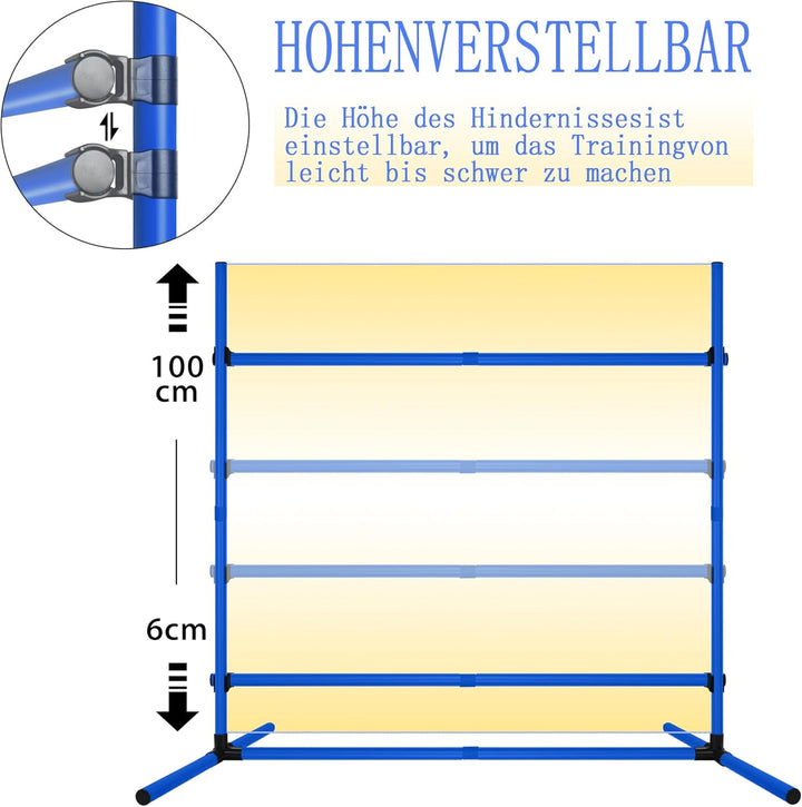 AufuN Hunde Agility Training Set, 4X Höhenverstellbare Hürden + Slalomstäbe inkl. Tragetasche, Profe