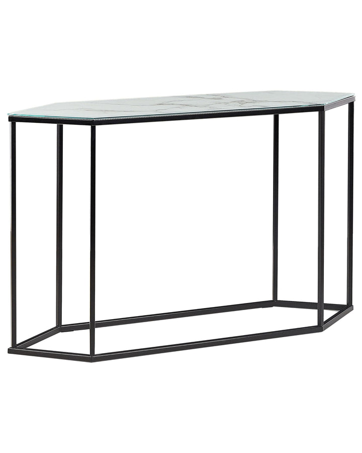 Schmaler Konsolentisch Marmor Optik weiss Metallgestell schwarz Galmour Perrin