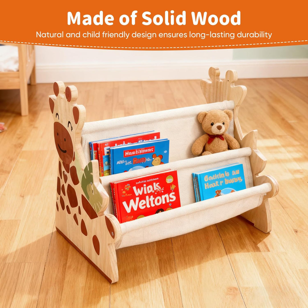 Bücherregal Kinder, Montessori Kinder Buchständer aus Holz mit 4 Ablagen, Kinderregal für Buchaufbew